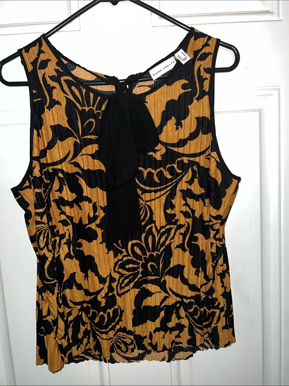 Susan Graver Black and Mustard Floral-Print Sleeveless Pleated Midi Dress